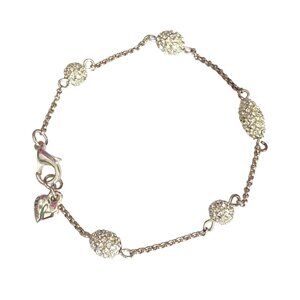 Carolee Rhinestone Bead Bracelet Silver Tone Chain With Heart Charm LobsterClasp
